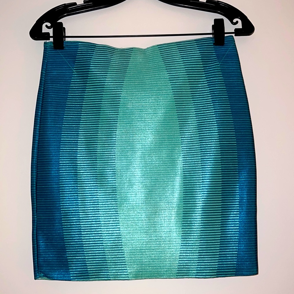 Wow Couture bandage Skirt.  Form fitting skirt. Turquoise blue with shimmer.